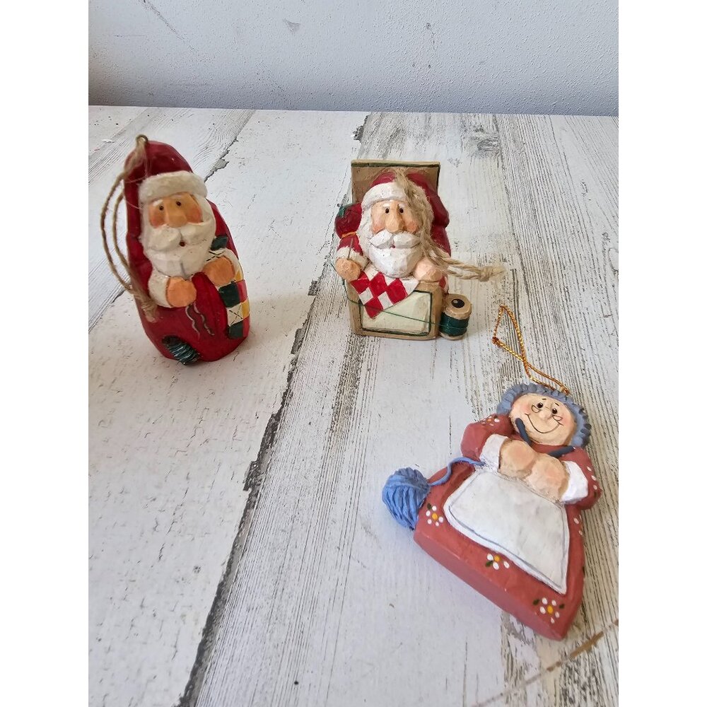 Vintage Eddie Walker knitter sore Santa ornament Mrs Claus knitting knitter Xmas